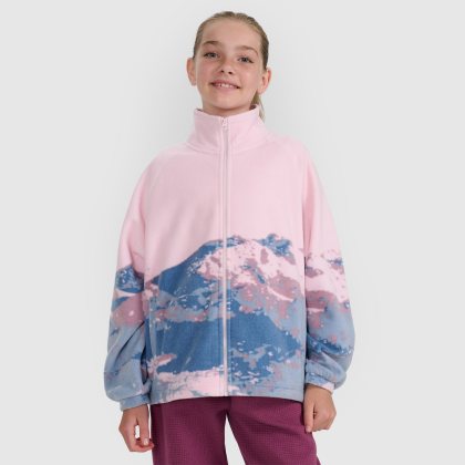 Dievčenský oversize fleece s golierom - multicolor