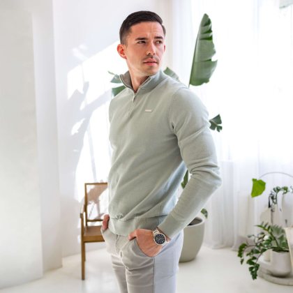 Sveter so zipsom Iron Aesthetics Tomas, zelený sage