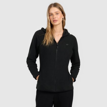 Dámsky slim fleece s kapucňou - čierny