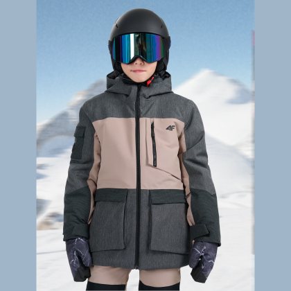 Snowboardová bunda membrána 10000 detská - hnedá