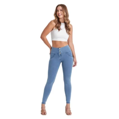 Dámske jeggings nohavice FREDDY WR.UP® push up superskinny jeggings with high waist and buttons-Blue