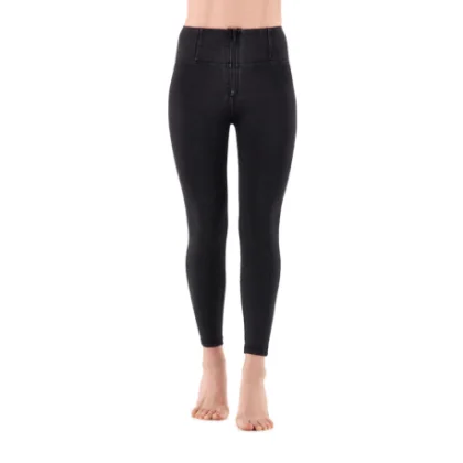 Dámske jeggings nohavice FREDDY WR.UP® superskinny push up 7 8 jeggings with high waist and zip-Black