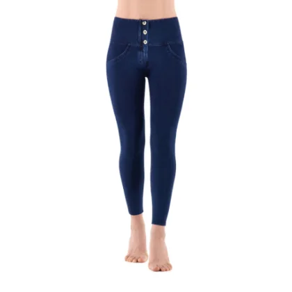 Dámske jeggings nohavice FREDDY WR.UP® superskinny push up 7 8 jeggings with high waist and buttons-Blue