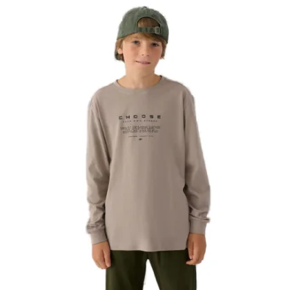 Chlapčenské tričko s dlhým rukávom 4F JUNIOR LONGSLEEVE-JWAW24TLONM294-26S-WARM LIGHT GREY