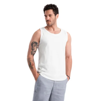 Pánske tričko s krátkym rukávom s v-výstrihom OMBRE Tank top OM-TSBT-0192 V-1 white