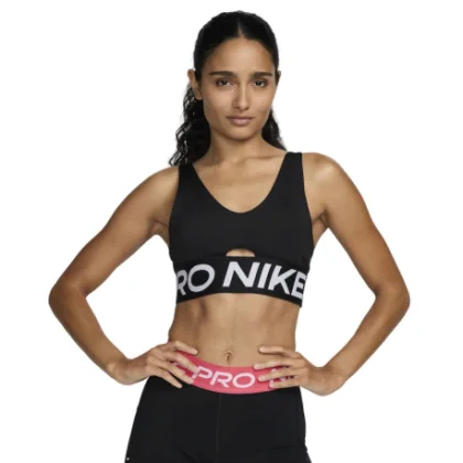 Dámska tréningová športová podprsenka NIKE PRO W NP INDY PLUNGE BRA BOLD-010 BLACK WHITE WHITE