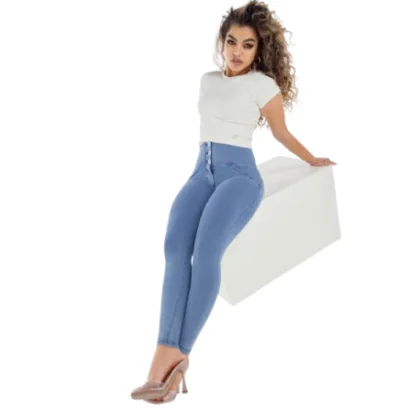 Dámske jeggings nohavice FREDDY WR.UP® superskinny push up 7 8 jeggings with high waist and buttons-Blue