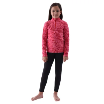 Dievčenská lyžiarska flisová mikina 4F JUNIOR FLEECE UNDERWEAR-JWAW24UFLEF051-62A RED ALLOVER