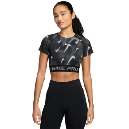 Dámske tréningové tričko s krátkym rukávom NIKE PRO W NP DF SS TOP TT AOP BLACK WHITE
