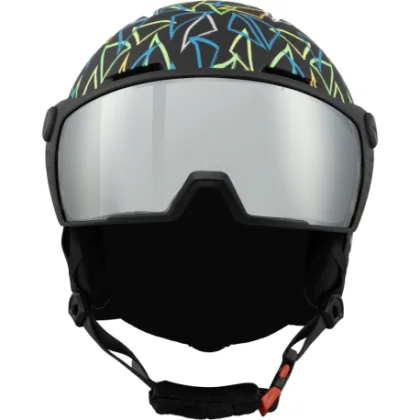 Juniorská lyžiarska prilba so štítom BLIZZARD Flash Visor junior ski helmet, black multicolor, orange lens, silver mirror S2