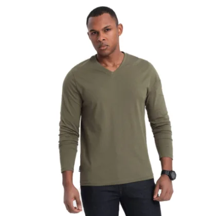 Pánske tričko s dlhým rukávom OMBRE Longsleeve OM-LSBL-0108 V-2 dark olive