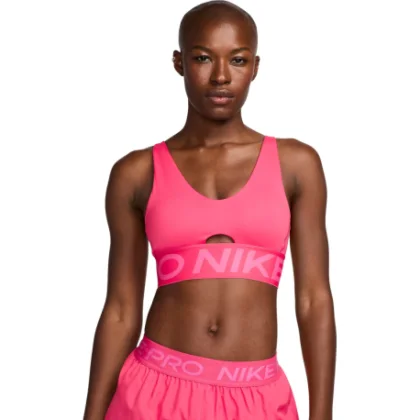 Dámska tréningová športová podprsenka NIKE PRO W NP INDY PLUNGE BRA BOLD-629 ASTER PINK PINKSICLE WHITE