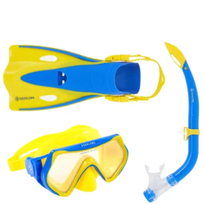 Juniorský potápačský šnorchlovací set AQUALUNG SET HERO Junior-YELLOW BLUE LENS MIRROR