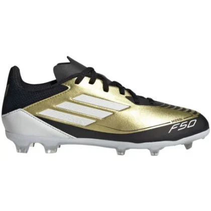 Chlapčenské futbalové kopačky outdoorové ADIDAS F50 League Messi Jr FG gold met cloud white core black