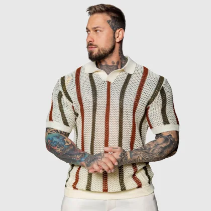 Pánske polo tričko Iron Aesthetics Crotchet, béžové