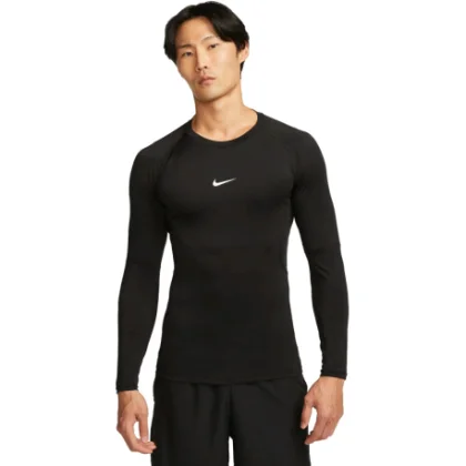 Pánske tréningové tričko s dlhým rukávom NIKE PRO DF TIGHT TOP LS-010 BLACK WHITE