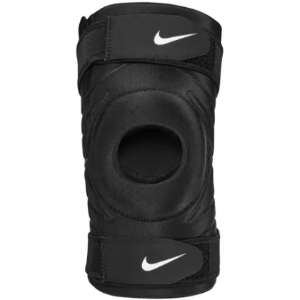 Fitness chránič NIKE PRO OPEN KNEE SLEEVE WITH STRAP BLACK WHITE