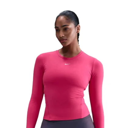 Dámske tréningové tričko s dlhým rukávom NIKE W NK ONE DF FTTD LS TOP RUSH PINK WHITE
