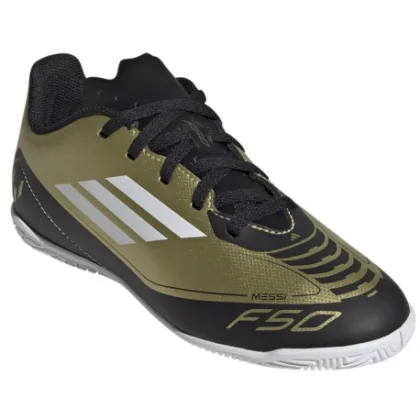Chlapčenské futbalové kopačky halové ADIDAS F50 Club Messi Jr IC gold met cloud white core black