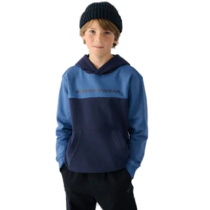 Chlapčenská mikina s kapucňou 4F JUNIOR SWEATSHIRT-JWAW24TSWSM1222-30S-DARK BLUE