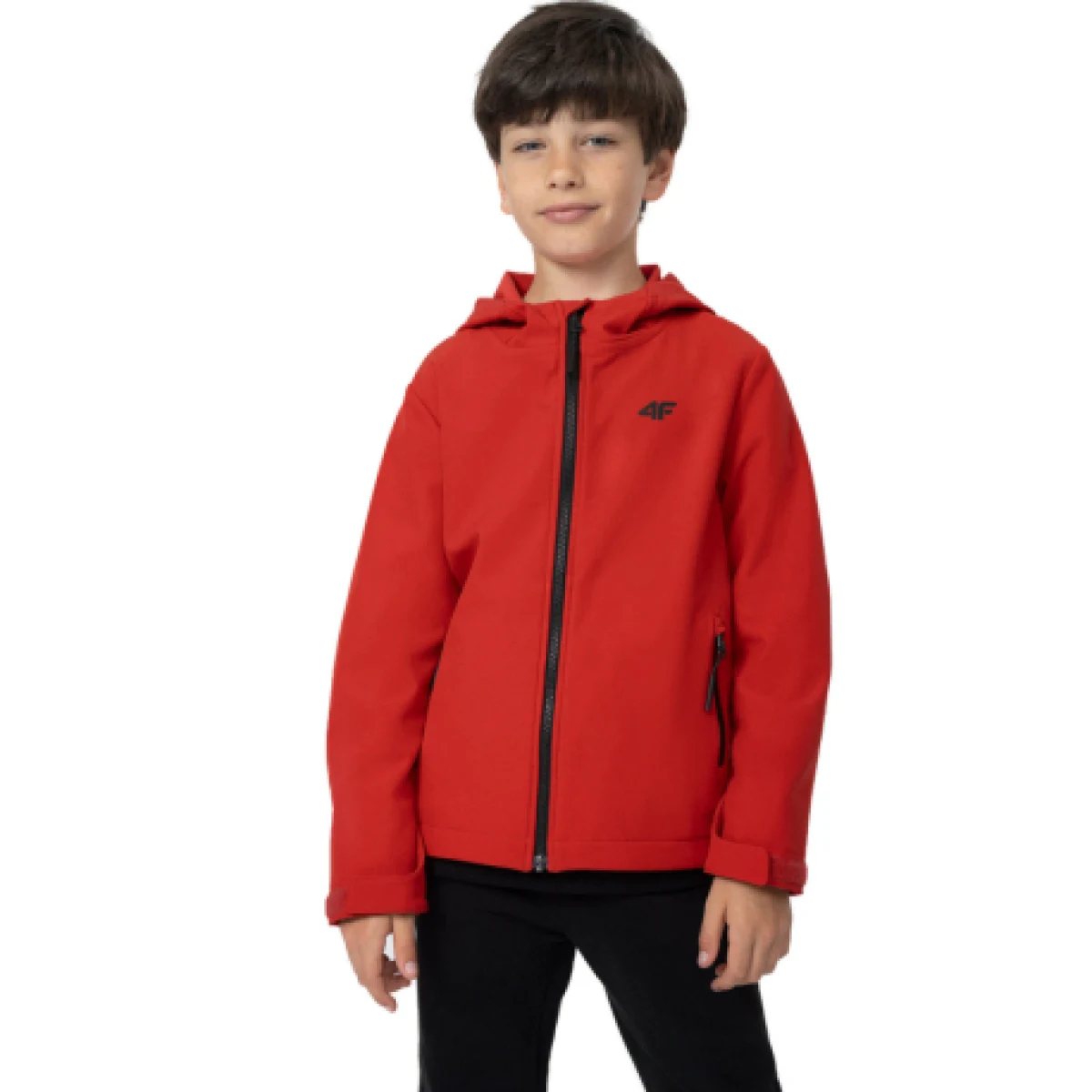 Chlapčenská turistická softshellová bunda 4F JUNIOR SOFTSHELL JACKET M091-62S-RED · záber 1