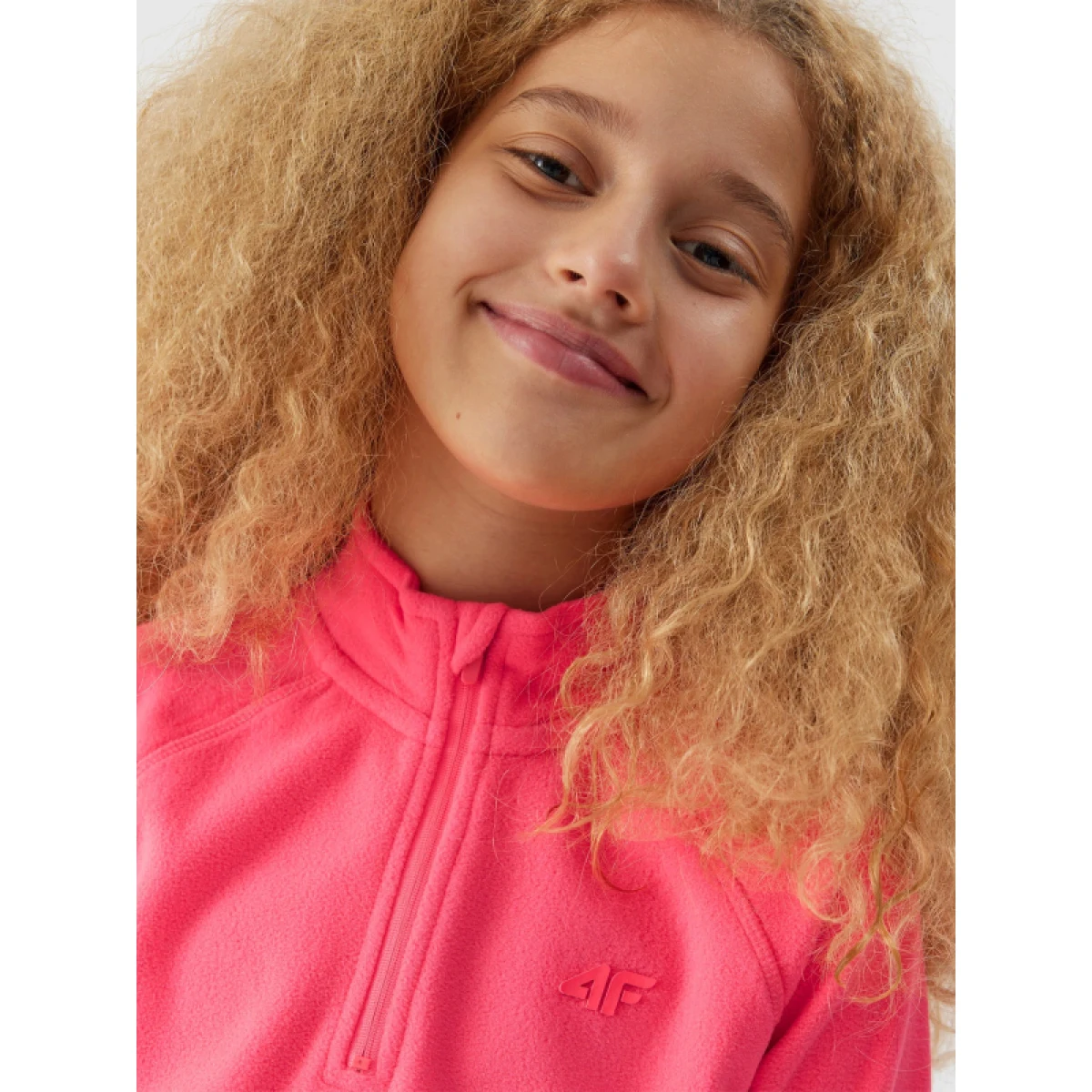 Dievčenská lyžiarska flisová mikina 4F JUNIOR FLEECE UNDERWEAR-JAW23UFLEF033-55S-HOT PINK · záber 5