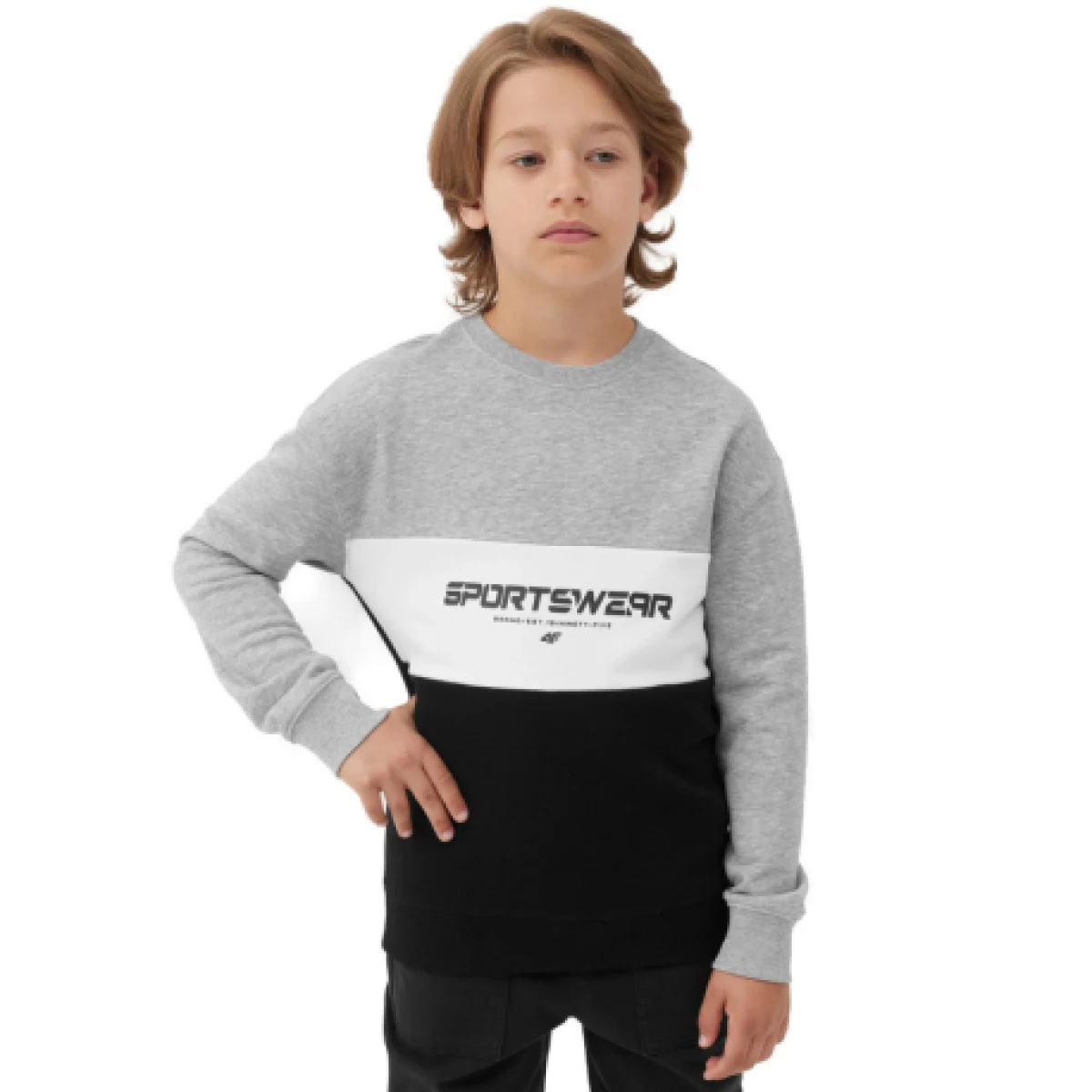 Chlapčenská mikina 4F JUNIOR SWEATSHIRT-JAW23TSWSM630-27M-COLD LIGHT GREY MELANGE · záber 1