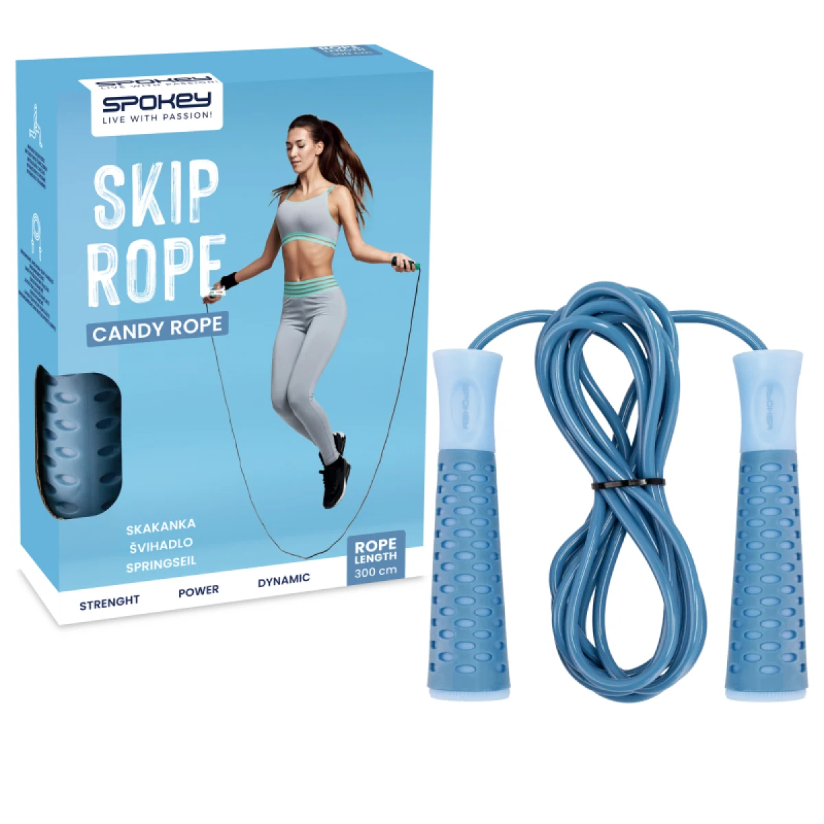Švihadlo SPOKEY CANDY ROPE ball bearings 300 cm · záber 5