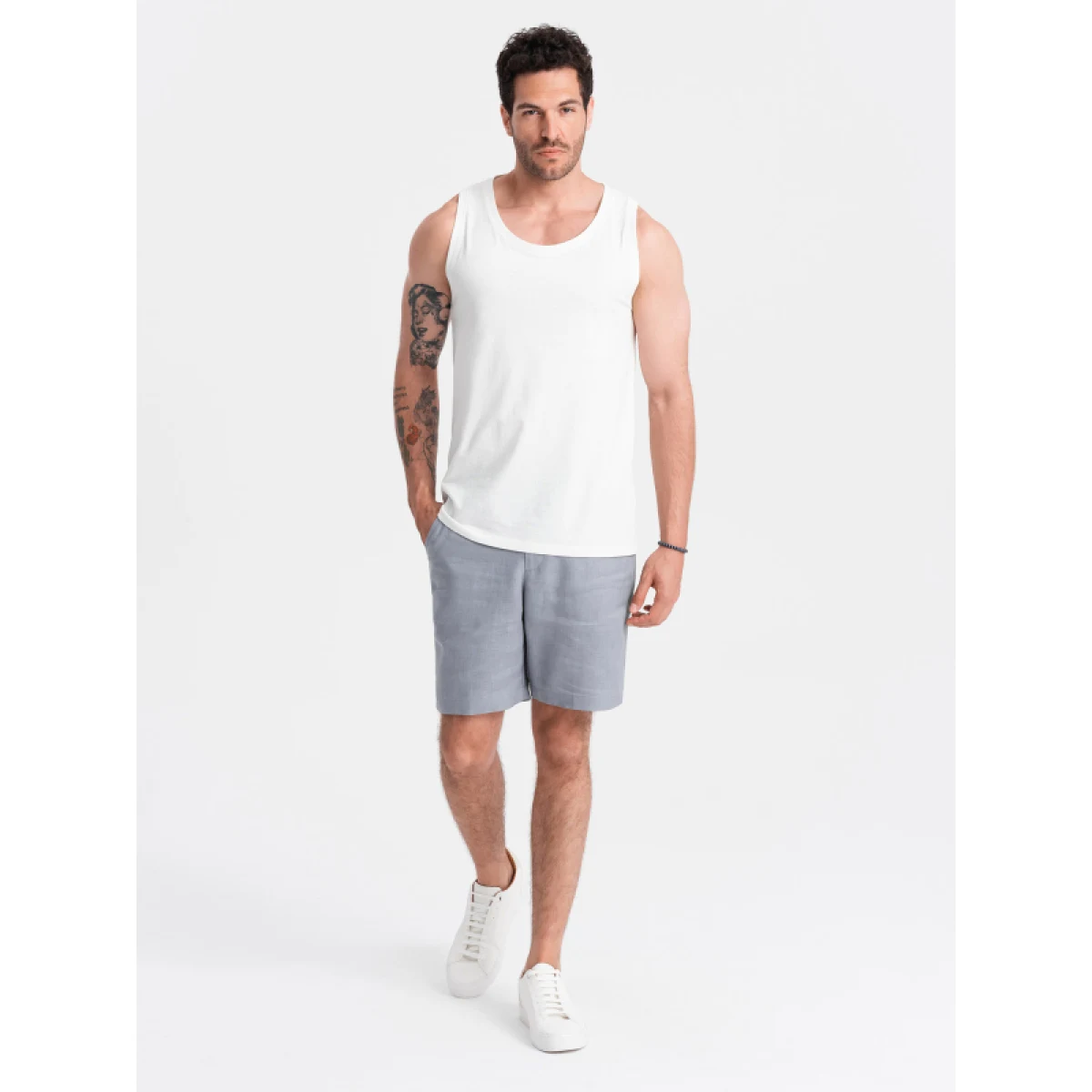 Pánske tričko s krátkym rukávom s v-výstrihom OMBRE Tank top OM-TSBT-0192 V-1 white · záber 5