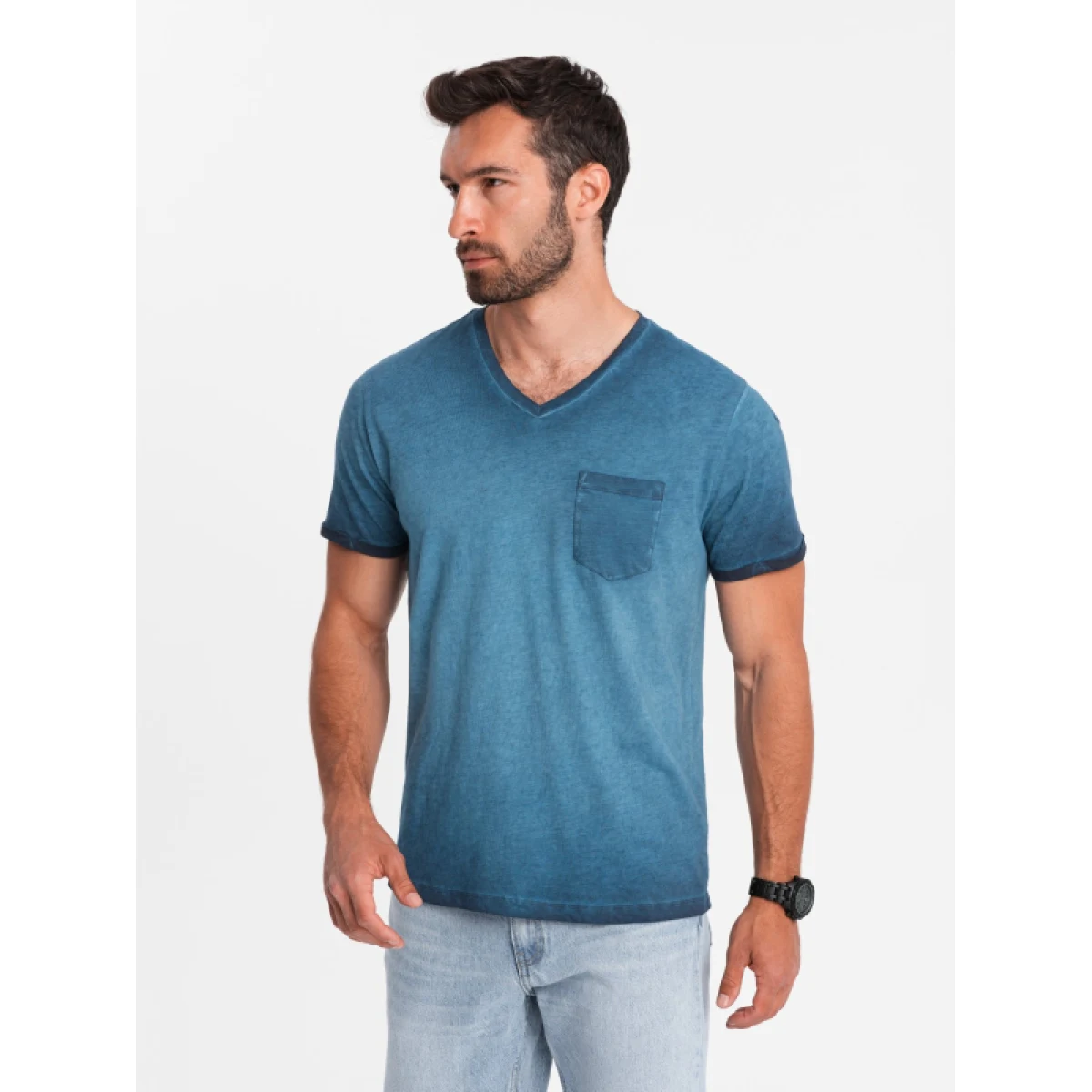 Pánske tričko s krátkym rukávom s v-výstrihom OMBRE T-shirt OM-TSCT-22SS-002 V-7 navy · záber 2