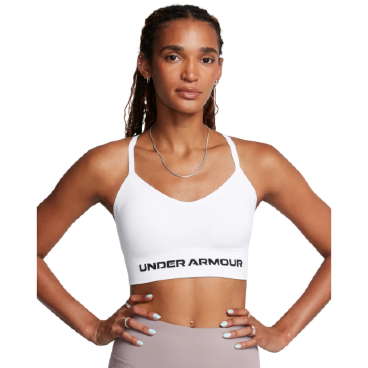 Dámska tréningová športová podprsenka UNDER ARMOUR Vanish Seamless Low Bra-WHT · záber 1
