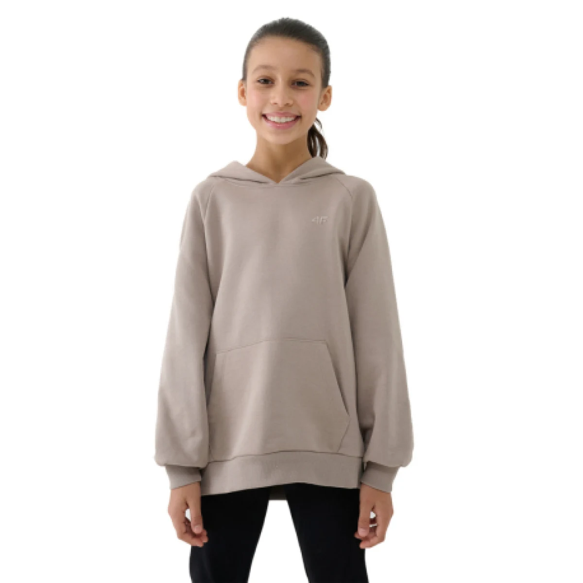 Dievčenská mikina s kapucňou 4F JUNIOR SWEATSHIRT-JWSS25TSWSF1478-83S-BEIGE · záber 1