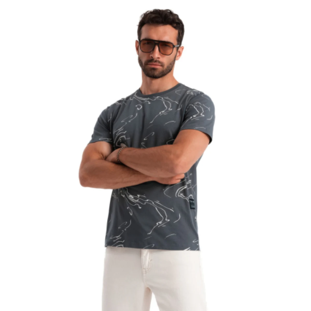 Pánske tričko s krátkym rukávom s v-výstrihom OMBRE T-shirt OM-TSFP-0184 V-3 dark grey · záber 1