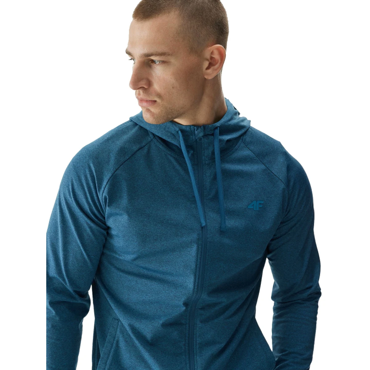 Pánska tréningová mikina so zipsom 4F SWEATSHIRT FNK-WAW24TFSWM404-46M-TEAL MELANGE · záber 3