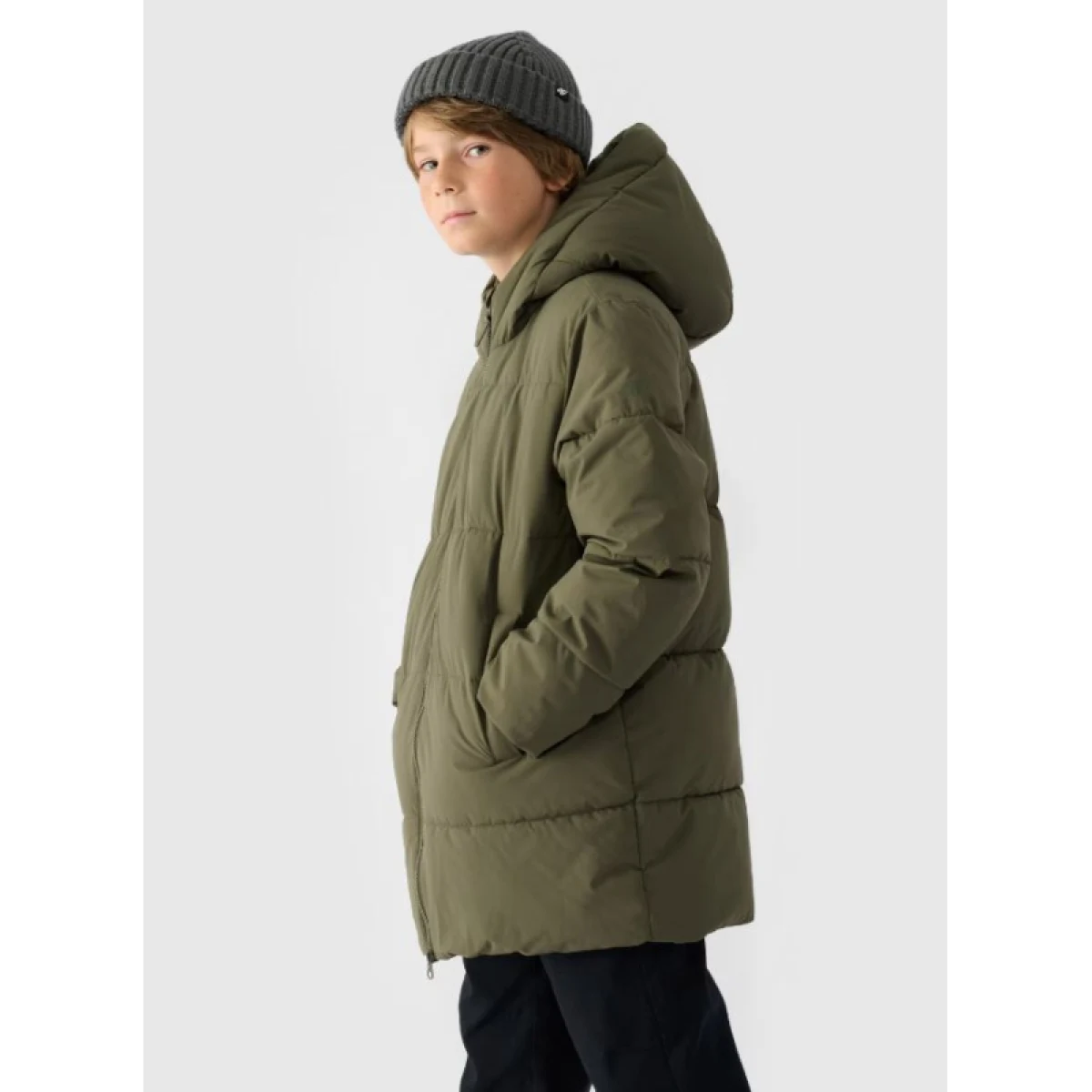Chlapčenská bunda 4F JUNIOR DOWN JACKET-JWAW24TDJAM464-43S-KHAKI · záber 3