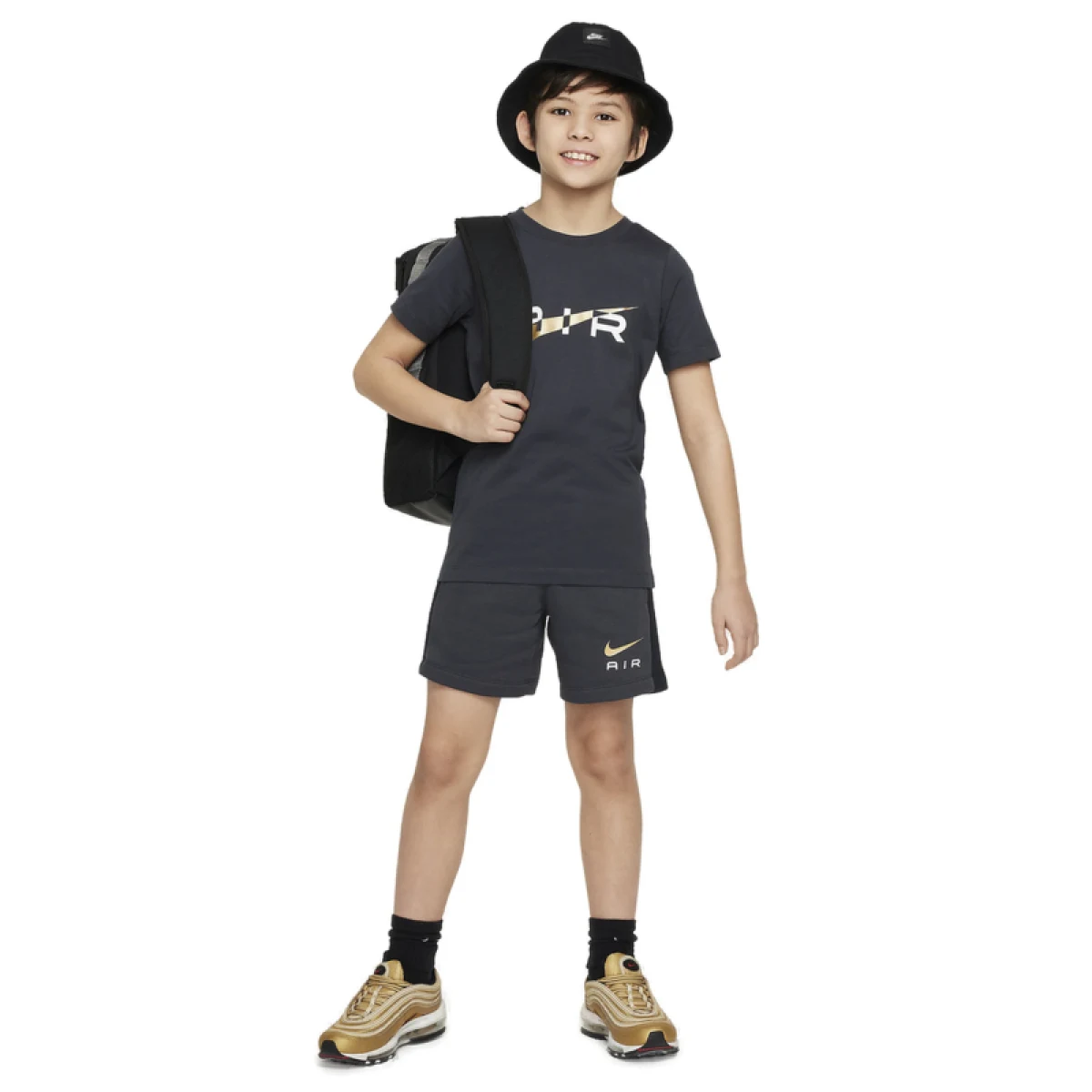 Dievčenské tričko s krátkym rukávom NIKE B NSW N AIR TEE-070 DK SMOKE GREY METALLIC GOLD · záber 5