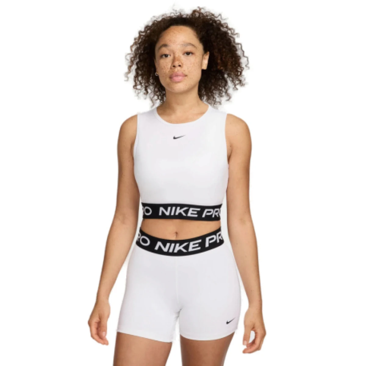 Dámske tréningové tričko s krátkym rukávom NIKE PRO DF 365 CROP TANK-100 WHITE BLACK · záber 1