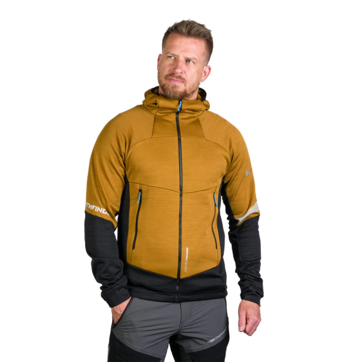 Pánska turistická mikina so zipsom NORTHFINDER KEVIN-579-mustardblack · záber 2