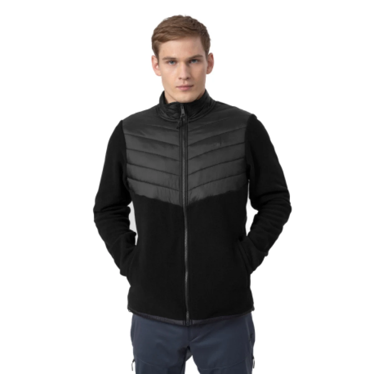 Pánska turistická flisová mikina so zipsom 4F MENS FLEECE PLM014A-20S-DEEP BLACK · záber 1