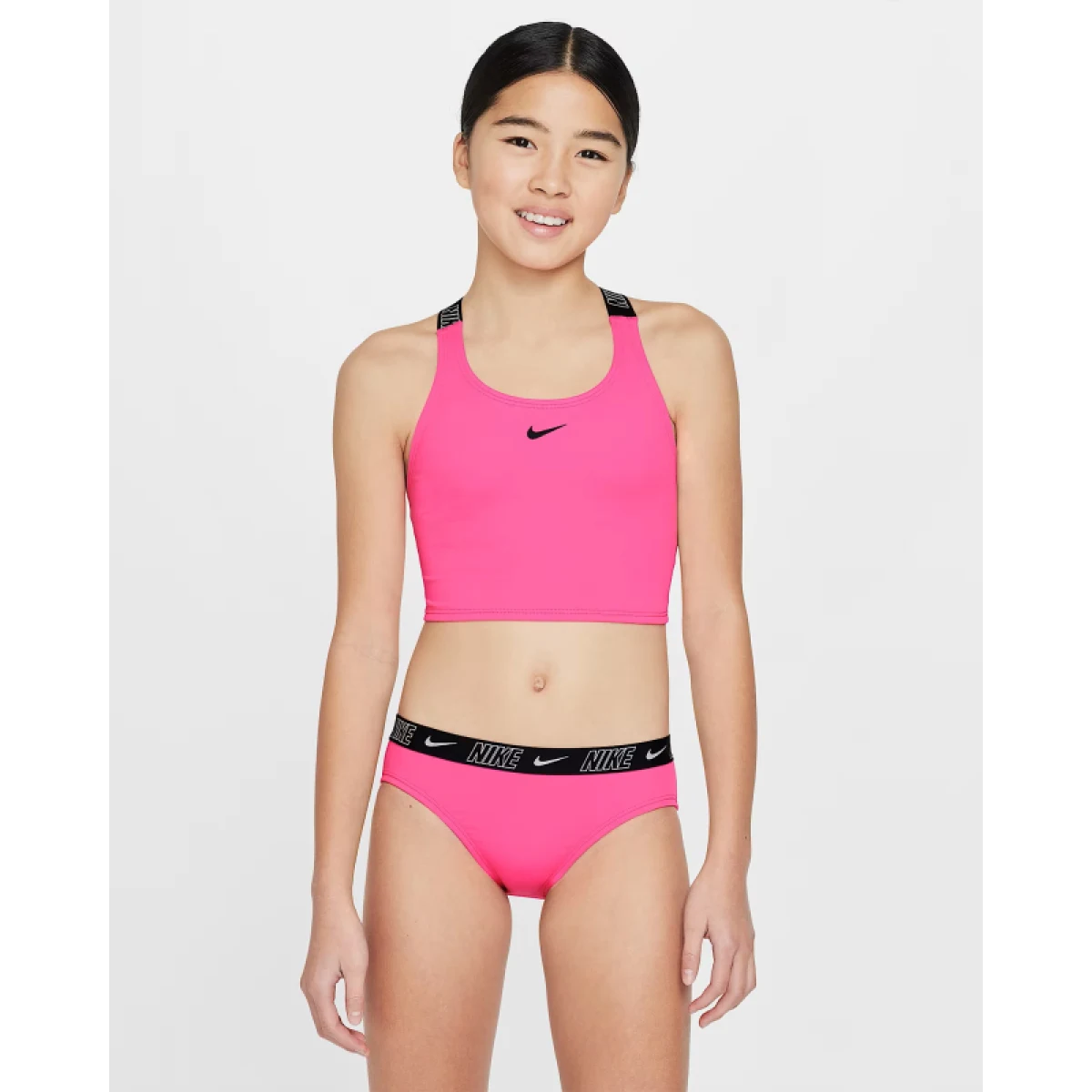 Dievčenské dvojdielne plavecké plavky NIKE SWIM LOGO TAPE HYPER PINK-HYPER PINK · záber 2