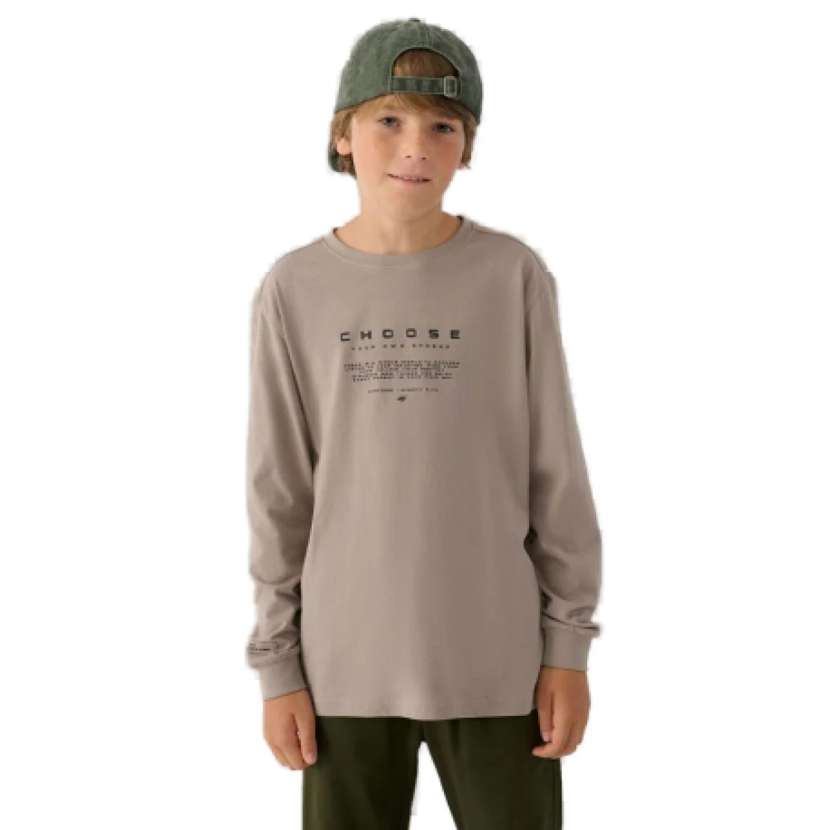 Chlapčenské tričko s dlhým rukávom 4F JUNIOR LONGSLEEVE-JWAW24TLONM294-26S-WARM LIGHT GREY · záber 1