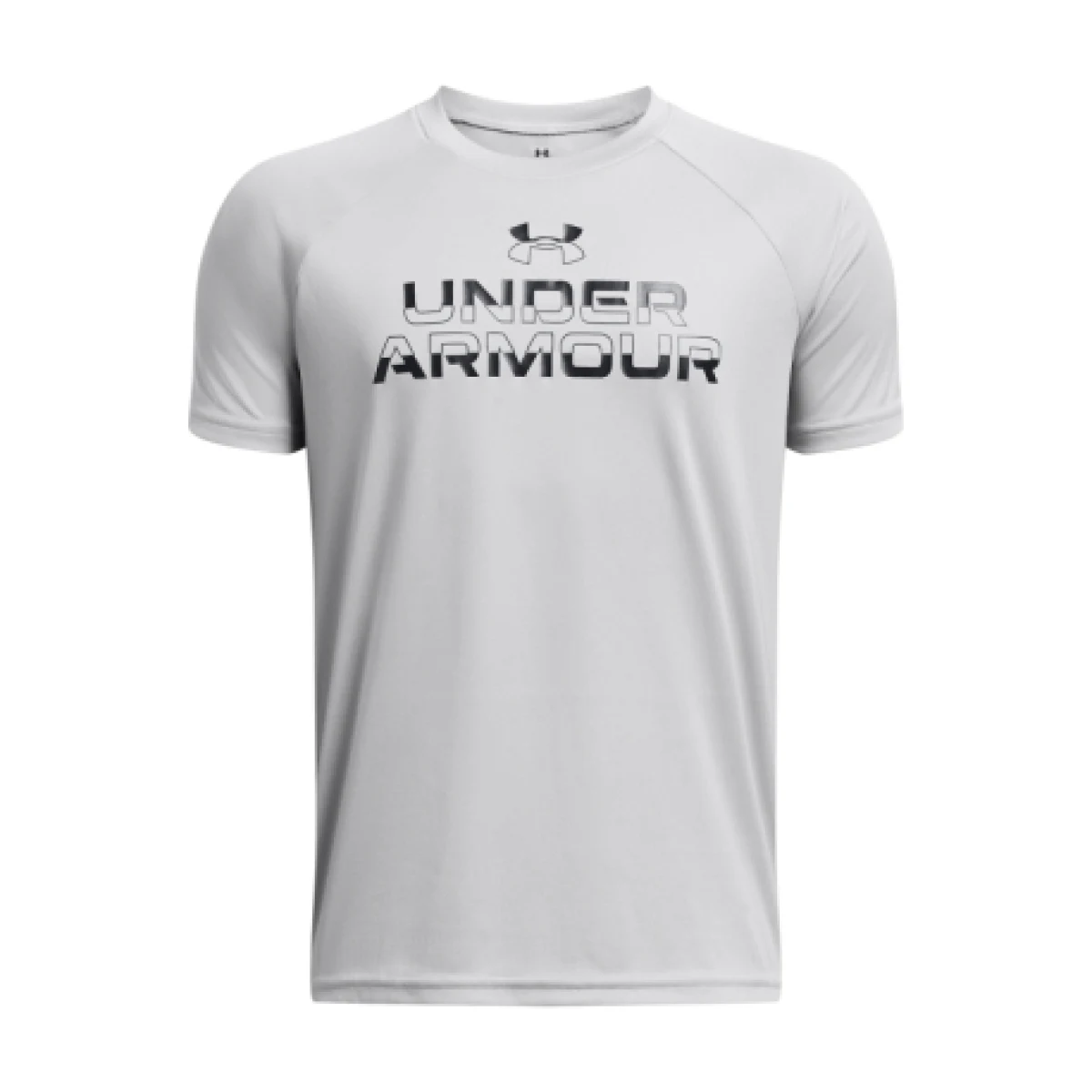 Chlapčenské tréningové tričko s krátkym rukávom UNDER ARMOUR UA Tech Split Wordmark SS-GRY · záber 1