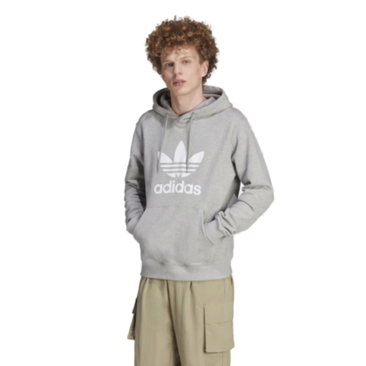 Pánska mikina s kapucňou ADIDAS ORIGINALS TREFOIL HOODY-IM4490-medium grey heather · záber 1