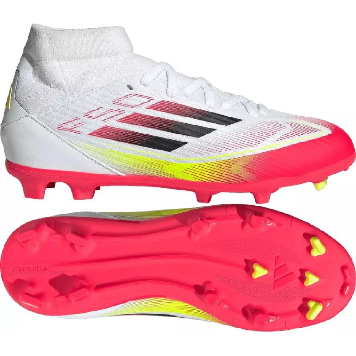 Chlapčenské futbalové kopačky outdoorové ADIDAS F50 League Mid Jr FG MG cloud white core black solar yellow · záber 3