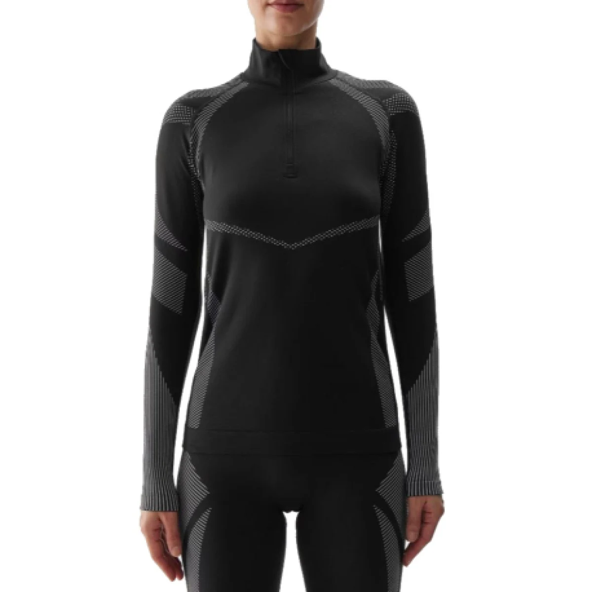 Dámska zateplená lyžiarska mikina s 1 2 zipsom 4F SEAMLESS UNDERWEAR-WAW24USEAF160-20S-DEEP BLACK · záber 1