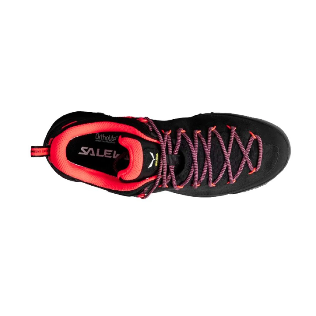 Dámska nízka turistická celokožená obuv SALEWA Wildfire Leather GTX W black fluo coral · záber 4