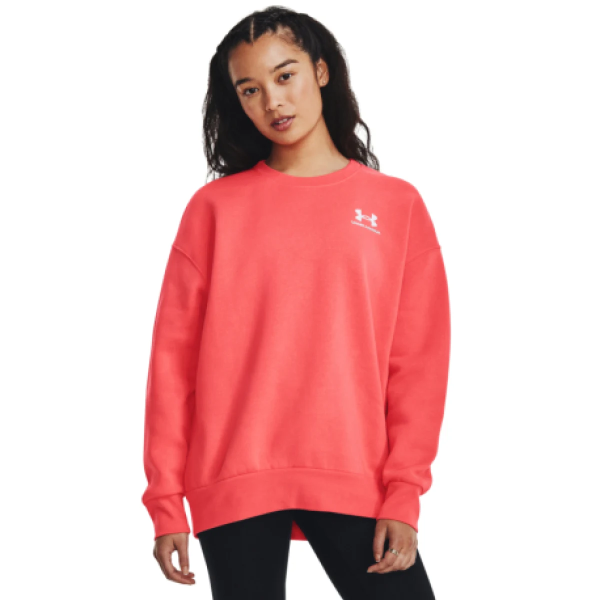 Dámska zateplená mikina UNDER ARMOUR Essential Fleece OS Crew-RED · záber 1