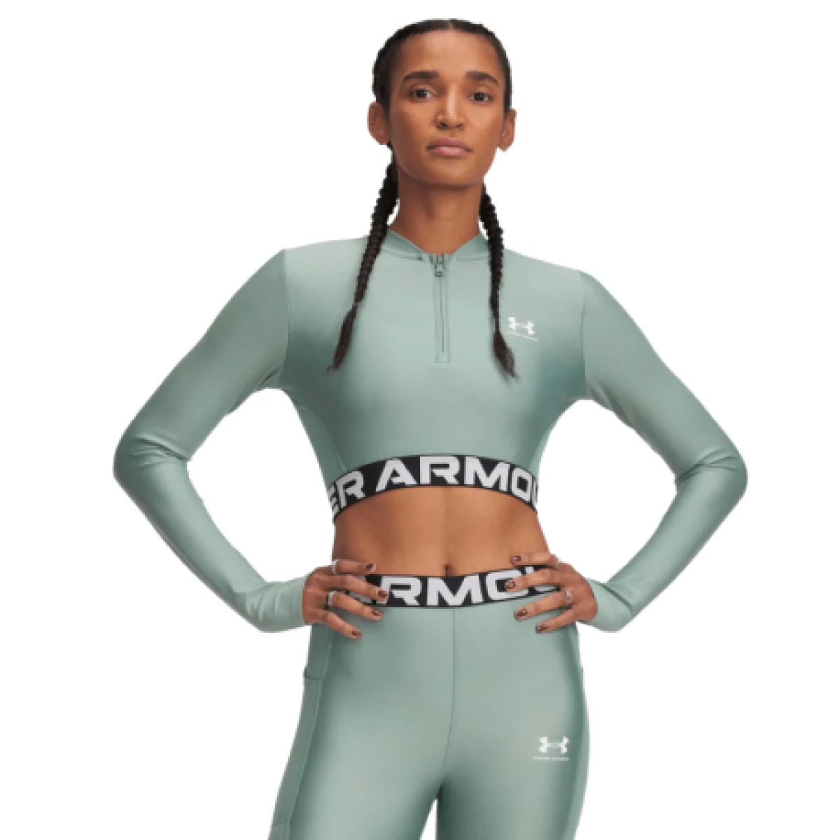 Dámske tréningové tričko s dlhým rukávom UNDER ARMOUR HeatGear Rib 1 4 Zip LS-GRN · záber 1