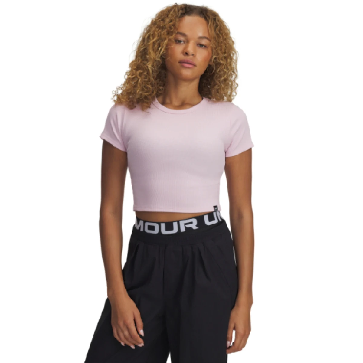 Dámske tričko s krátkym rukávom UNDER ARMOUR UA Rival Rib Baby Tee-PNK · záber 1