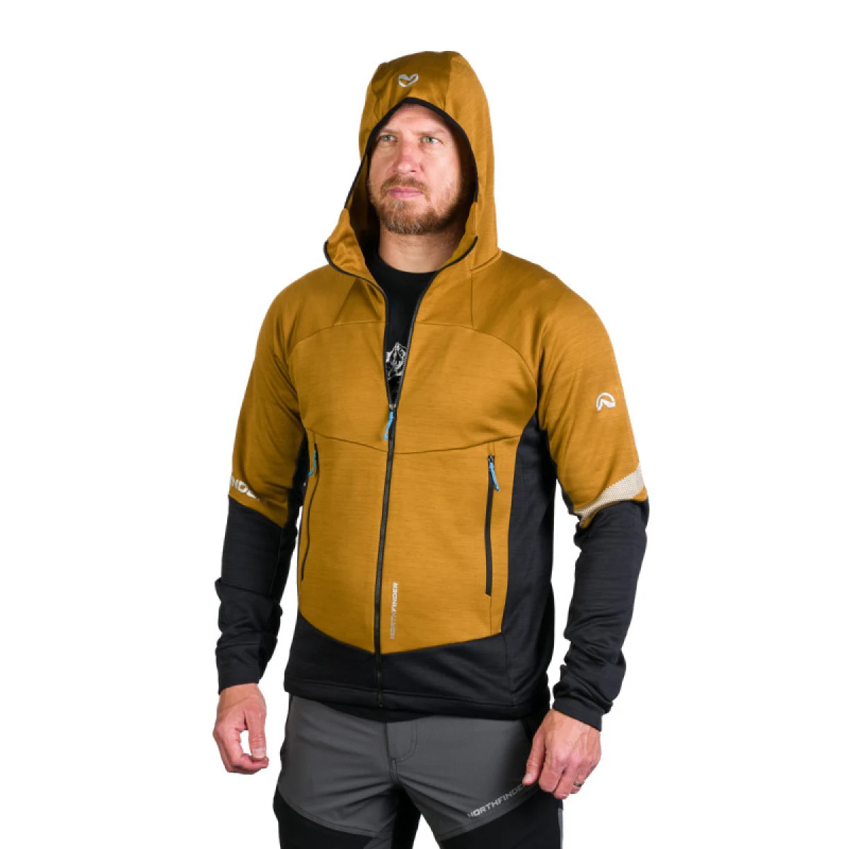 Pánska turistická mikina so zipsom NORTHFINDER KEVIN-579-mustardblack · záber 3